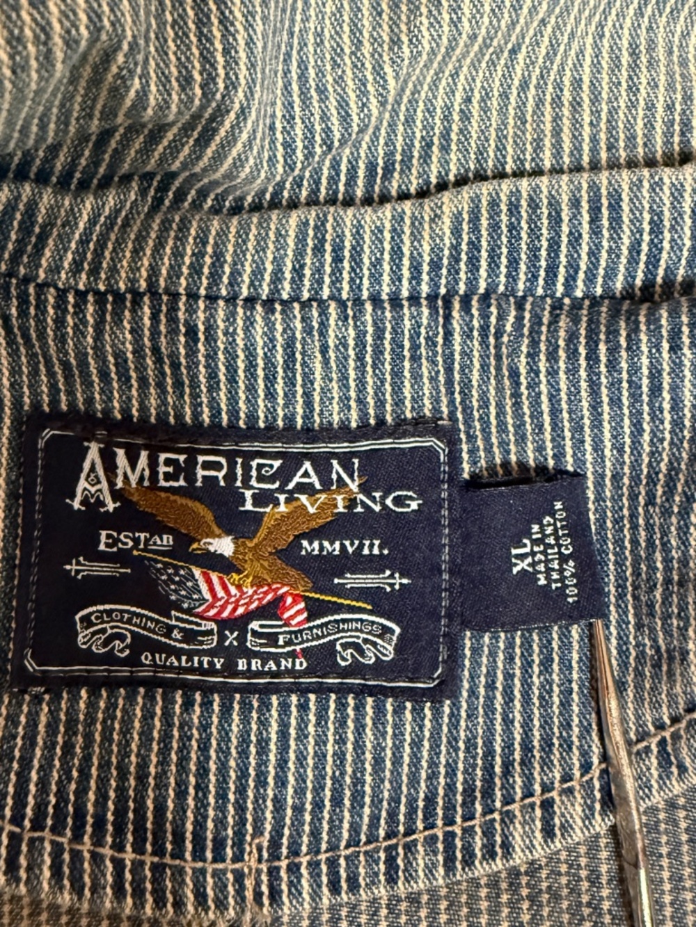 American Living Hickory Stripe Denim Chore Jacket Blue White Workwear Women XL - Picture 8 of 11